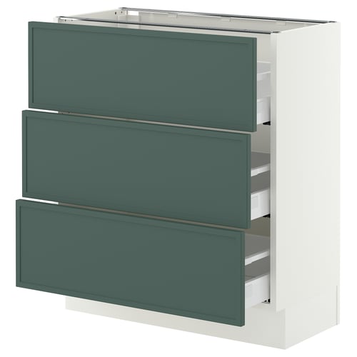 SEKTION / MAXIMERA Armoire inférieure 3 tiroirs, blanc/Aspudden gris-vert foncé, 30x15x30 "