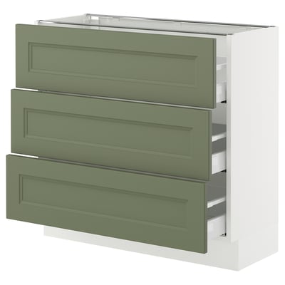 SEKTION / MAXIMERA Armoire inférieure 3 tiroirs, blanc/Axstad gris-vert, 36x15x30 "