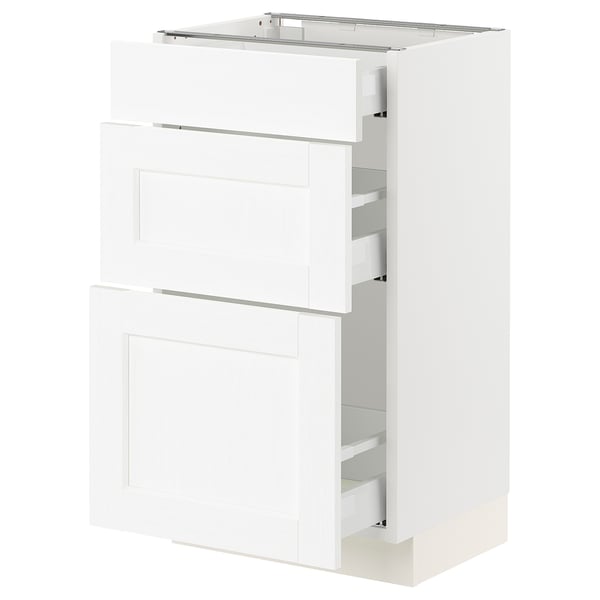 SEKTION / MAXIMERA Armoire inférieure 3 tiroirs, blanc Enköping/blanc effet bois, 18x15x30 "