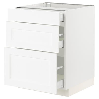 SEKTION / MAXIMERA Armoire inférieure 3 tiroirs, blanc Enköping/blanc effet bois, 24x24x30 "