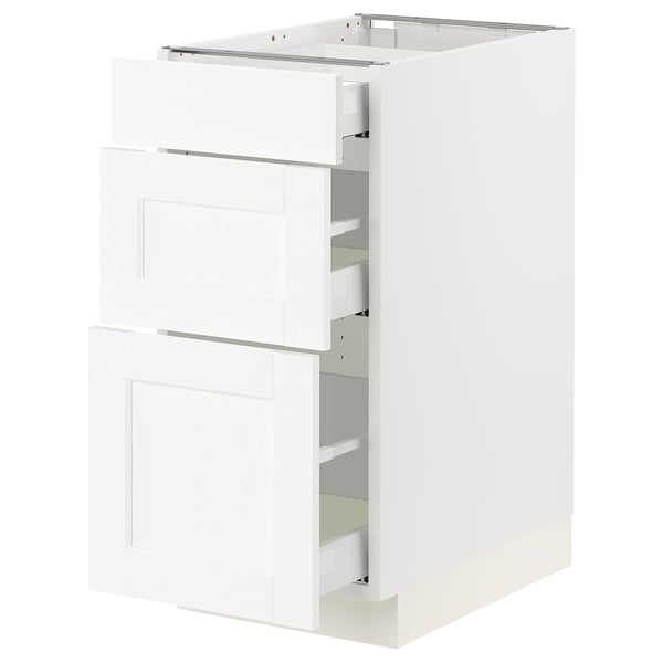SEKTION / MAXIMERA Armoire inférieure 3 tiroirs, blanc Enköping/blanc effet bois, 15x24x30 "