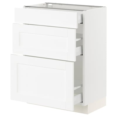 SEKTION / MAXIMERA Armoire inférieure 3 tiroirs, blanc Enköping/blanc effet bois, 24x15x30 "