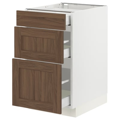 SEKTION / MAXIMERA Armoire inférieure 3 tiroirs, blanc Enköping/brun effet noyer, 18x24x30 "