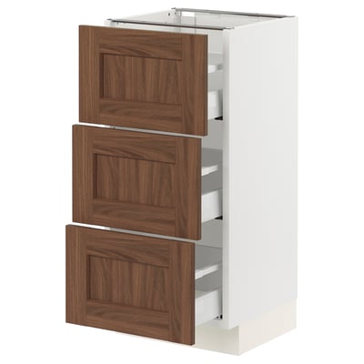 SEKTION / MAXIMERA Armoire inférieure 3 tiroirs, blanc Enköping/brun effet noyer, 15x15x30 "