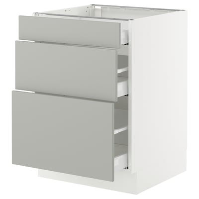 SEKTION / MAXIMERA Armoire inférieure 3 tiroirs, blanc/Havstorp gris clair, 24x24x30 "