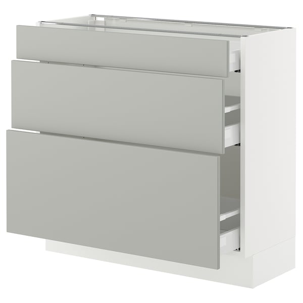 SEKTION / MAXIMERA Armoire inférieure 3 tiroirs, blanc/Havstorp gris clair, 36x15x30 "