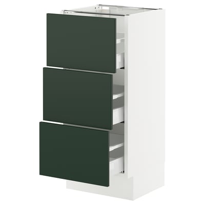 SEKTION / MAXIMERA Armoire inférieure 3 tiroirs, blanc/Havstorp vert profond, 15x15x30 "
