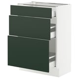 SEKTION / MAXIMERA Armoire inférieure 3 tiroirs, blanc/Havstorp vert profond, 24x15x30 "