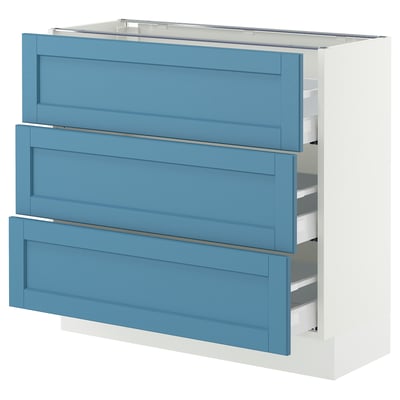 SEKTION / MAXIMERA Armoire inférieure 3 tiroirs, blanc/Lerhyttan bleu, 36x15x30 "