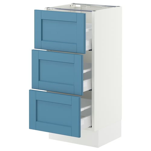 SEKTION / MAXIMERA Armoire inférieure 3 tiroirs, blanc/Lerhyttan bleu, 15x15x30 "