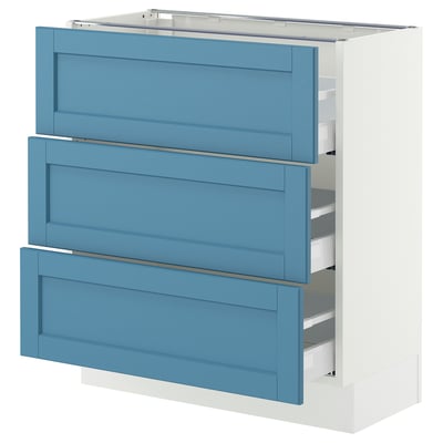 SEKTION / MAXIMERA Armoire inférieure 3 tiroirs, blanc/Lerhyttan bleu, 30x15x30 "