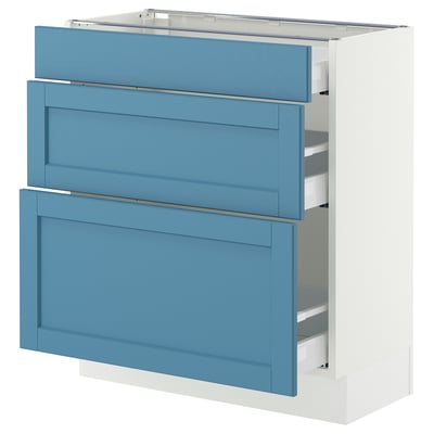 SEKTION / MAXIMERA Armoire inférieure 3 tiroirs, blanc/Lerhyttan bleu, 30x15x30 "