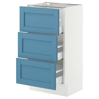 SEKTION / MAXIMERA Armoire inférieure 3 tiroirs, blanc/Lerhyttan bleu, 18x15x30 "