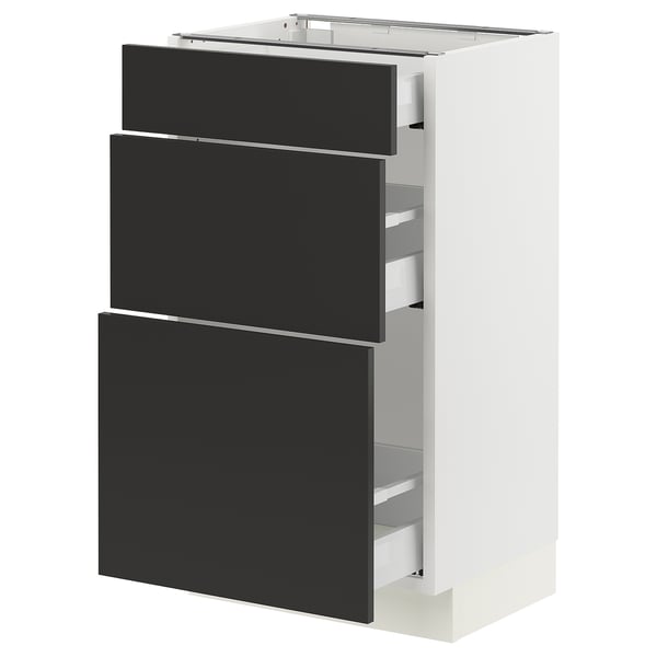 SEKTION / MAXIMERA Armoire inférieure 3 tiroirs, blanc/Nickebo anthracite mat, 18x15x30 "