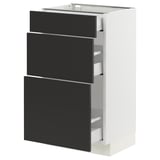 SEKTION / MAXIMERA Armoire inférieure 3 tiroirs, blanc/Nickebo anthracite mat, 18x15x30 "
