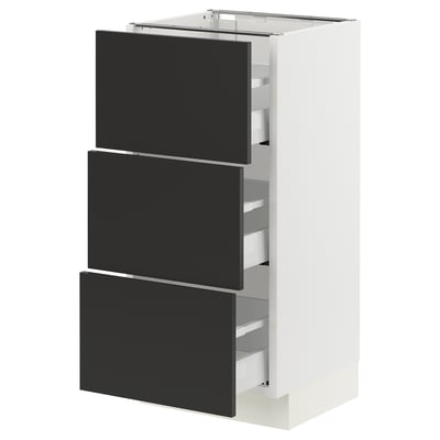 SEKTION / MAXIMERA Armoire inférieure 3 tiroirs, blanc/Nickebo anthracite mat, 15x15x30 "