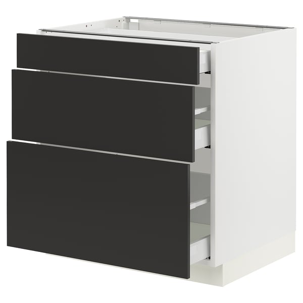 SEKTION / MAXIMERA Armoire inférieure 3 tiroirs, blanc/Nickebo anthracite mat, 30x24x30 "