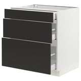 SEKTION / MAXIMERA Armoire inférieure 3 tiroirs, blanc/Nickebo anthracite mat, 30x24x30 "