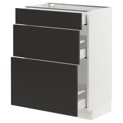 SEKTION / MAXIMERA Armoire inférieure 3 tiroirs, blanc/Nickebo anthracite mat, 24x15x30 "