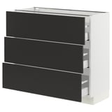 SEKTION / MAXIMERA Armoire inférieure 3 tiroirs, blanc/Nickebo anthracite mat, 36x15x30 "