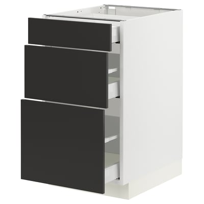 SEKTION / MAXIMERA Armoire inférieure 3 tiroirs, blanc/Nickebo anthracite mat, 18x24x30 "