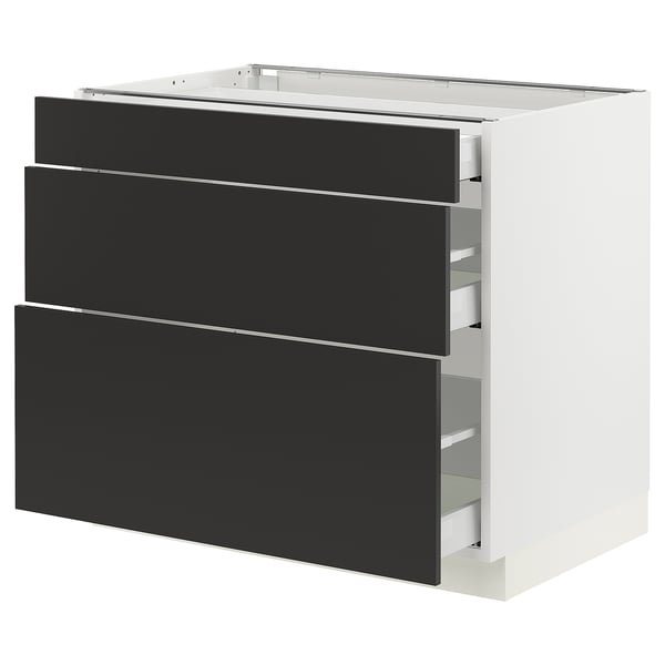 SEKTION / MAXIMERA Armoire inférieure 3 tiroirs, blanc/Nickebo anthracite mat, 36x24x30 "
