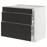 SEKTION / MAXIMERA Armoire inférieure 3 tiroirs, blanc/Nickebo anthracite mat, 36x24x30 "