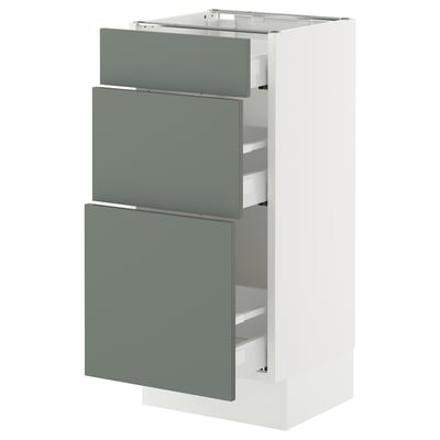 SEKTION / MAXIMERA Armoire inférieure 3 tiroirs, blanc/Nickebo gris -vert mat, 15x15x30 "