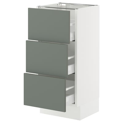SEKTION / MAXIMERA Armoire inférieure 3 tiroirs, blanc/Nickebo gris -vert mat, 15x15x30 "