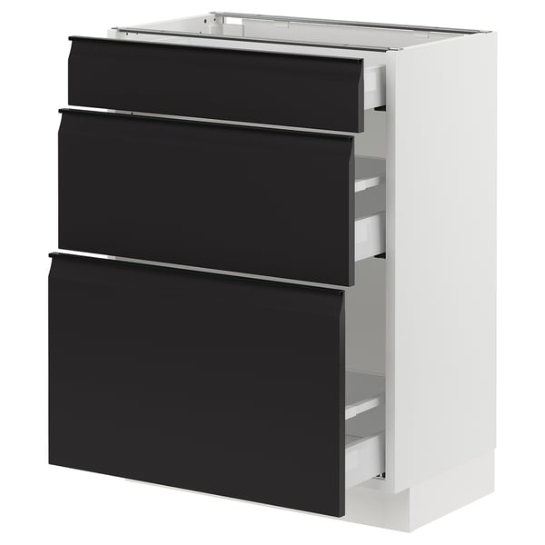 SEKTION / MAXIMERA Armoire inférieure 3 tiroirs, blanc/Upplöv anthracite mat, 24x15x30 "