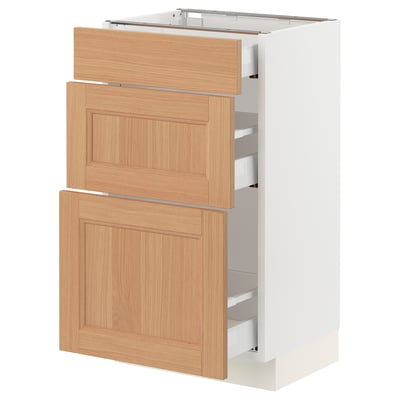 SEKTION / MAXIMERA Armoire inférieure 3 tiroirs, blanc/Vedhamn chêne, 18x15x30 "