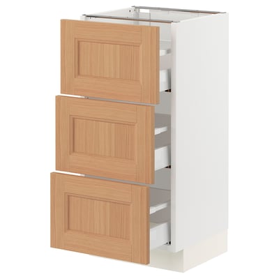 SEKTION / MAXIMERA Armoire inférieure 3 tiroirs, blanc/Vedhamn chêne, 15x15x30 "