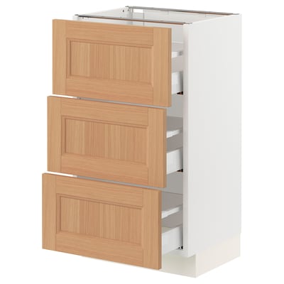 SEKTION / MAXIMERA Armoire inférieure 3 tiroirs, blanc/Vedhamn chêne, 18x15x30 "