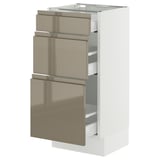 SEKTION / MAXIMERA Armoire inférieure 3 tiroirs, blanc/Voxtorp gris-brun foncé ultrabrillant, 15x15x30 "