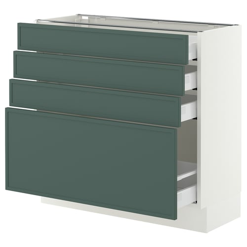 SEKTION / MAXIMERA Armoire inférieure 4 tiroirs, blanc/Aspudden gris-vert foncé, 36x15x30 "