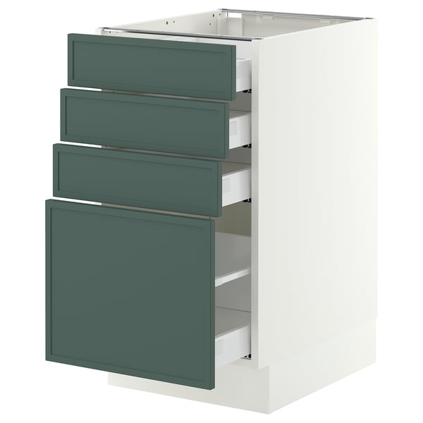 SEKTION / MAXIMERA Armoire inférieure 4 tiroirs, blanc/Aspudden gris-vert foncé, 18x24x30 "