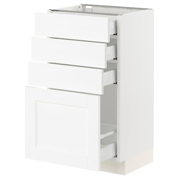 SEKTION / MAXIMERA Armoire inférieure 4 tiroirs, blanc Enköping/blanc effet bois, 18x15x30 "