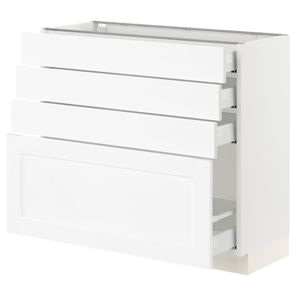 SEKTION / MAXIMERA Armoire inférieure 4 tiroirs, blanc Enköping/blanc effet bois, 36x15x30 "