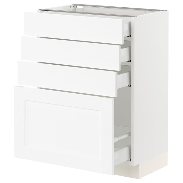 SEKTION / MAXIMERA Armoire inférieure 4 tiroirs, blanc Enköping/blanc effet bois, 24x15x30 "