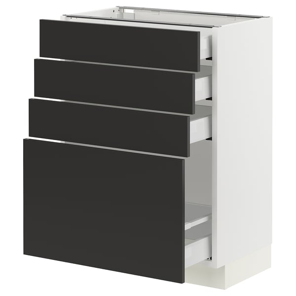 SEKTION / MAXIMERA Armoire inférieure 4 tiroirs, blanc/Nickebo anthracite mat, 24x15x30 "