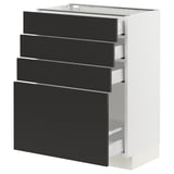 SEKTION / MAXIMERA Armoire inférieure 4 tiroirs, blanc/Nickebo anthracite mat, 24x15x30 "