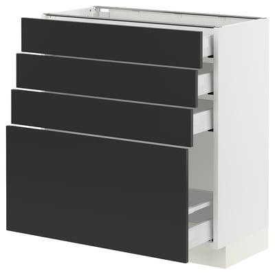 SEKTION / MAXIMERA Armoire inférieure 4 tiroirs, blanc/Nickebo anthracite mat, 30x15x30 "