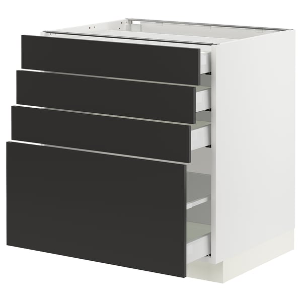 SEKTION / MAXIMERA Armoire inférieure 4 tiroirs, blanc/Nickebo anthracite mat, 30x24x30 "