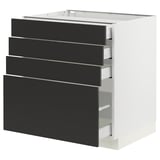 SEKTION / MAXIMERA Armoire inférieure 4 tiroirs, blanc/Nickebo anthracite mat, 30x24x30 "