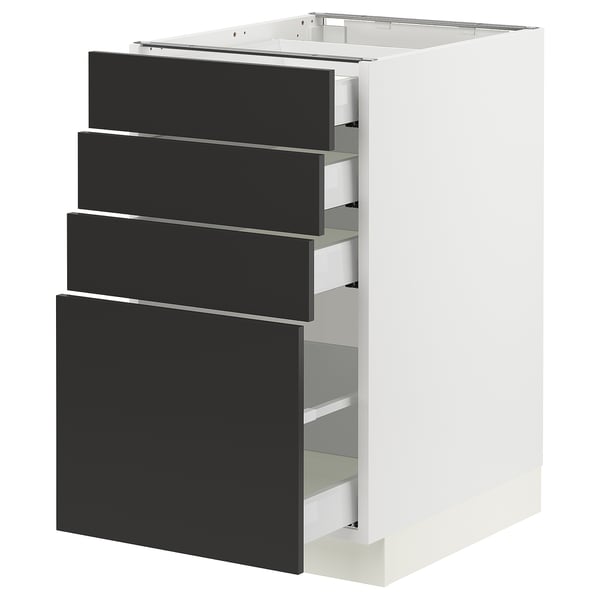 SEKTION / MAXIMERA Armoire inférieure 4 tiroirs, blanc/Nickebo anthracite mat, 18x24x30 "