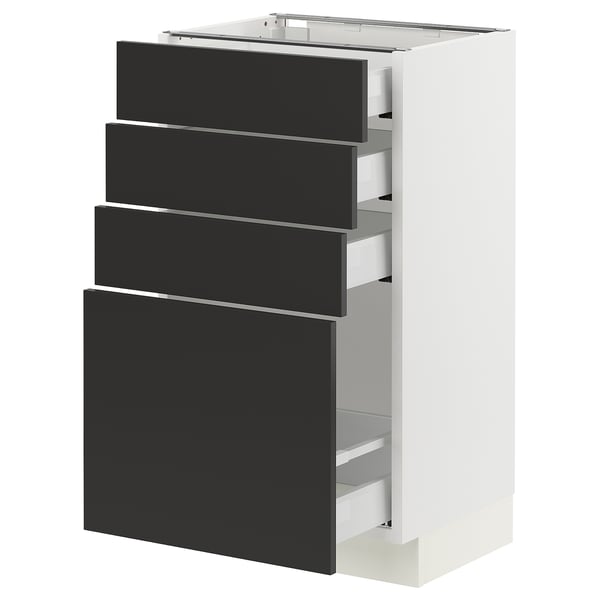 SEKTION / MAXIMERA Armoire inférieure 4 tiroirs, blanc/Nickebo anthracite mat, 18x15x30 "