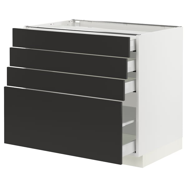 SEKTION / MAXIMERA Armoire inférieure 4 tiroirs, blanc/Nickebo anthracite mat, 36x24x30 "