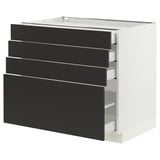 SEKTION / MAXIMERA Armoire inférieure 4 tiroirs, blanc/Nickebo anthracite mat, 36x24x30 "