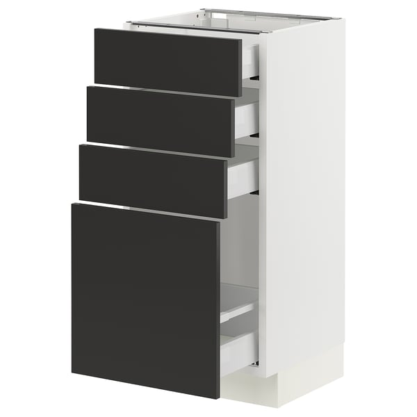 SEKTION / MAXIMERA Armoire inférieure 4 tiroirs, blanc/Nickebo anthracite mat, 15x15x30 "