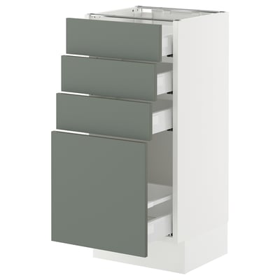 SEKTION / MAXIMERA Armoire inférieure 4 tiroirs, blanc/Nickebo gris -vert mat, 15x15x30 "